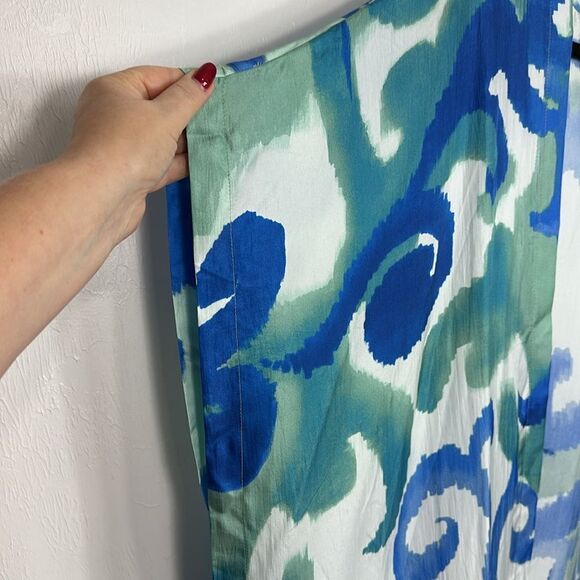 Chico’s Silk Fringe Trim Whimsical Scroll Ruana Wrap One Size - Picture 3 of 8